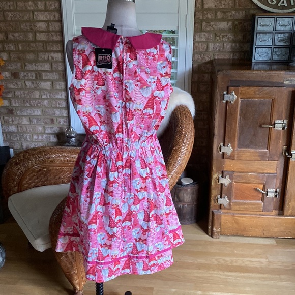 RETRO LICIOUS RETRO PIN UP ROCKABILLY GNOMES HEART SLEEVELESS DRESS XL NEW - Picture 3 of 10